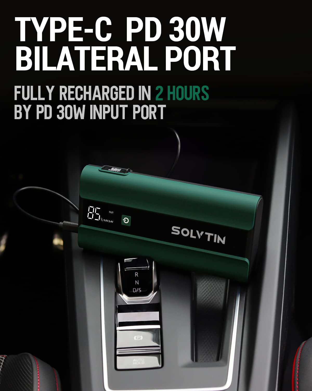 SOLVTIN S6 Pro Jump Starter 2000A Peak, Portable Car Jump Starter for up to 8L Gas and 6L Diesel, 12V Battery Booster Pack with LCD Display, Jumper Cables, PD30W Type-C Port, QC3.0, LED Light