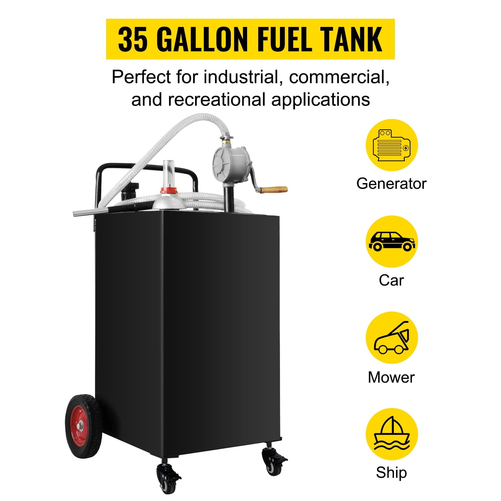 BENTISM Fuel Caddy Fuel Storage Tank 35 Gallon 4 Wheels with Manuel Pump, Black