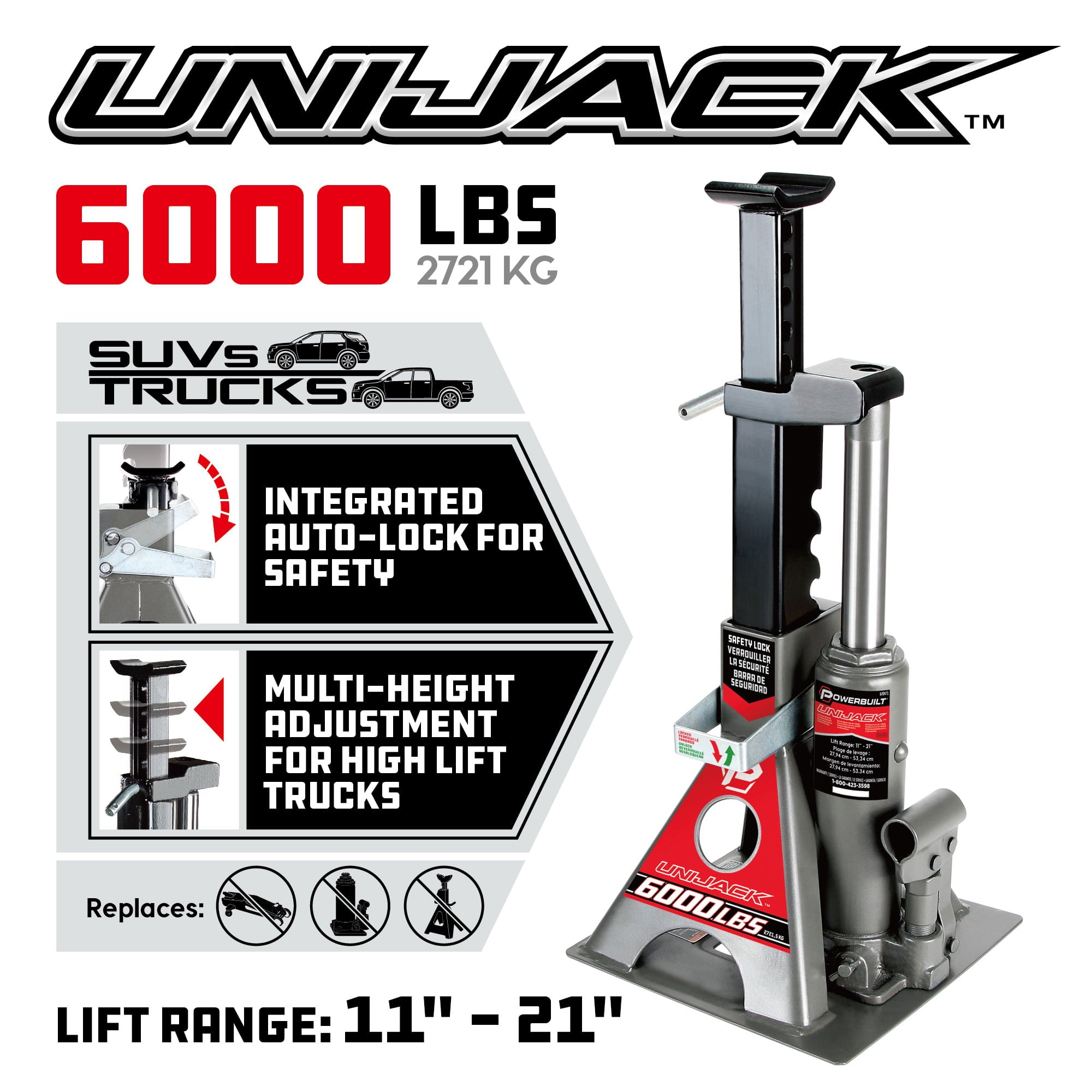 Powerbuilt 3 Ton Unijack Bottle Jack and Jackstand in One - 620471