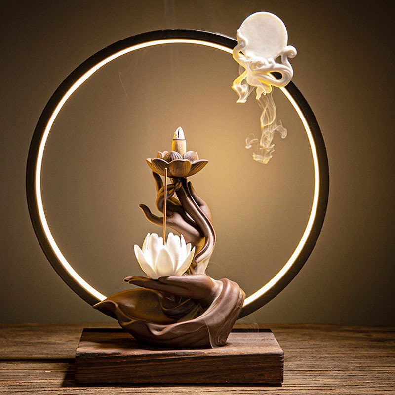 Incense burner holder Led Lamp BackFlow Incense Porch Decoration Ceramic Lamp Ring Bergamot Lotus Heart