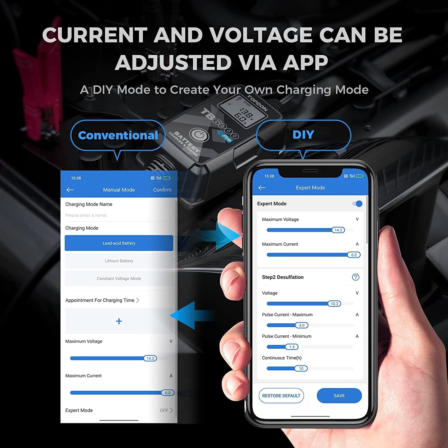 2-in-1 Smart Car Battery Charger & Battery Tester, TOPDON TB6000Pro 6Amp 6V/12V Trickle Charger Maintainer, 12V Load Tester