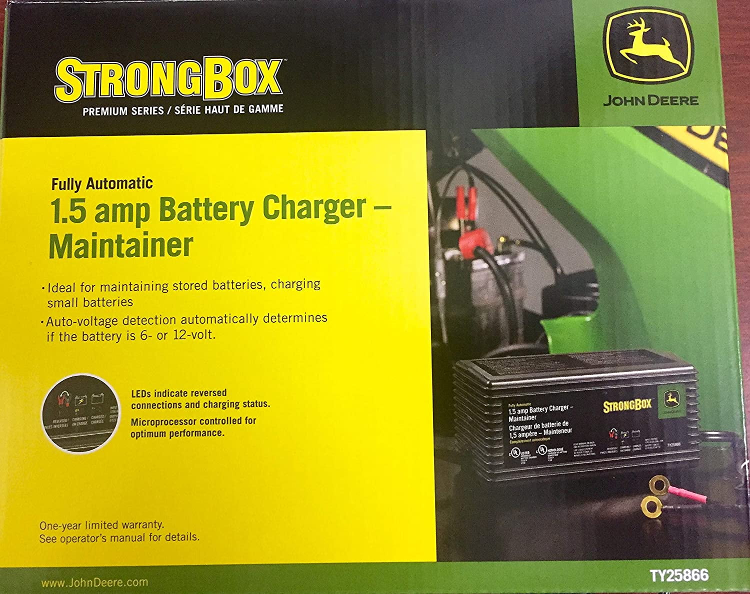 John Deere Fully Automatic 1.5 AMP Battery Charger Maintainer - TY25866