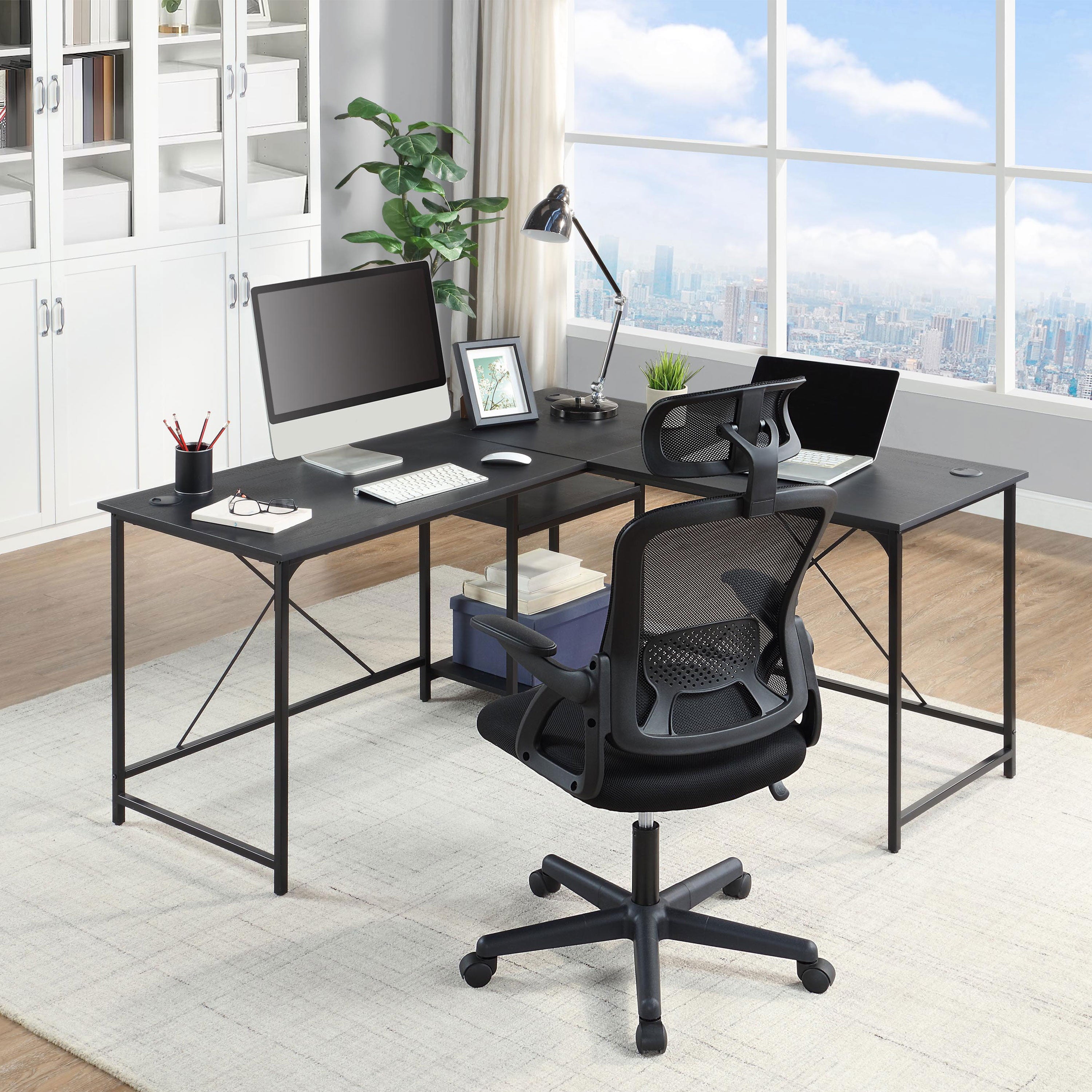 Mainstays Ergonomic Office Chair with Adjustable Headrest, Black Fabric, 275lb capacity
