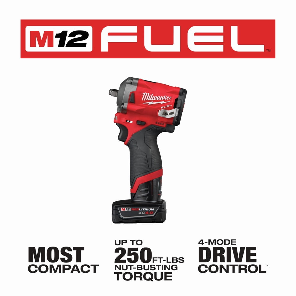 Milwaukee 2554-22 M12 FUEL Stubby 3/8 in. Impact Wrench Kit (2 Ah/4 Ah)