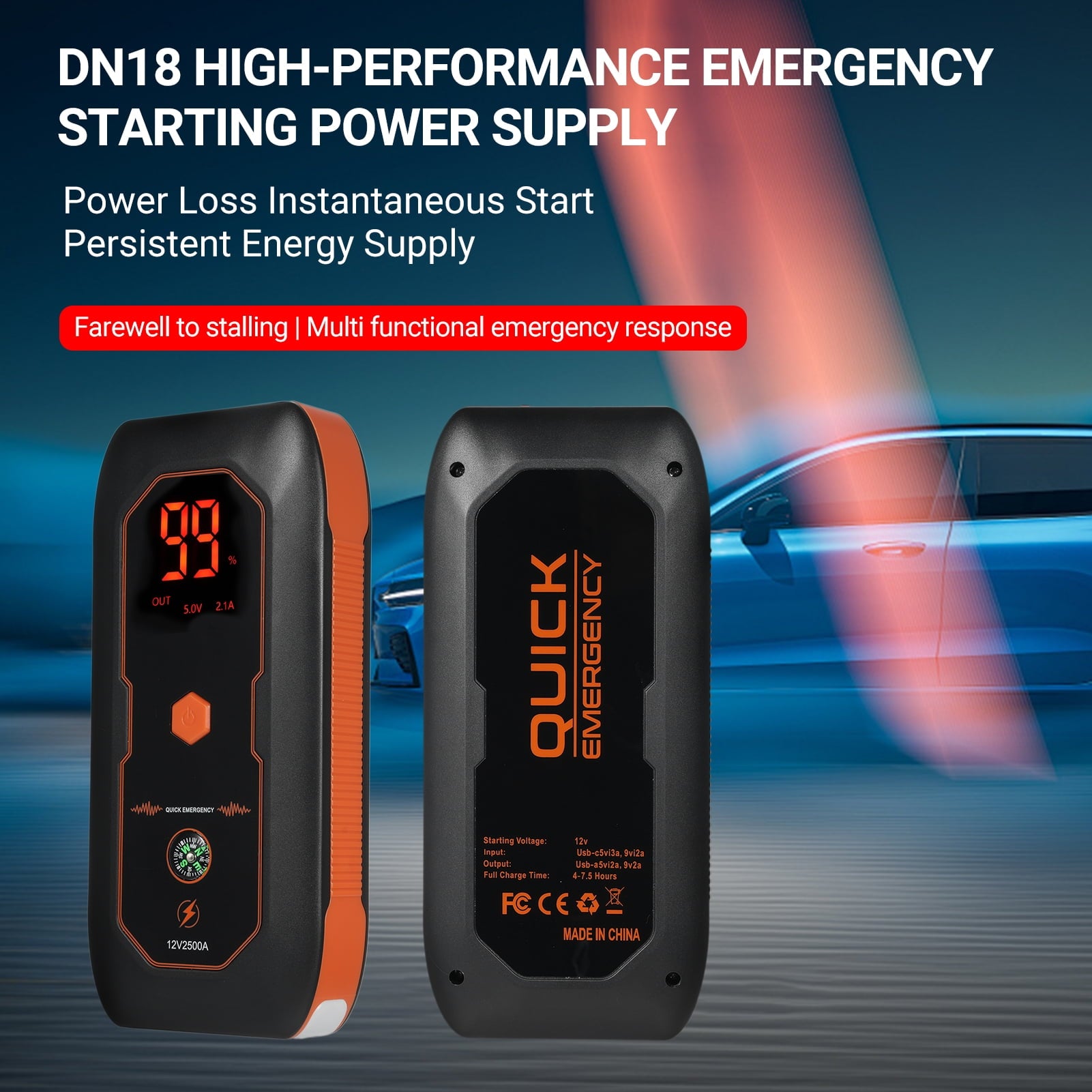 Lepmerk DN18 Car Jump Starter, 600A Peak Current 8000mAh, Portable 12V Auto Battery Booster for Emergency Situations and Adventures