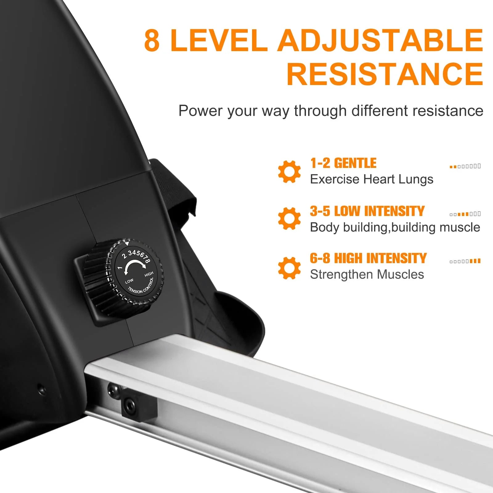 FISUP Rowing Machine with 8 Level Adjustable Magnetic Resistance Indoor Rower Machines for Home Fitness Cardio Workout