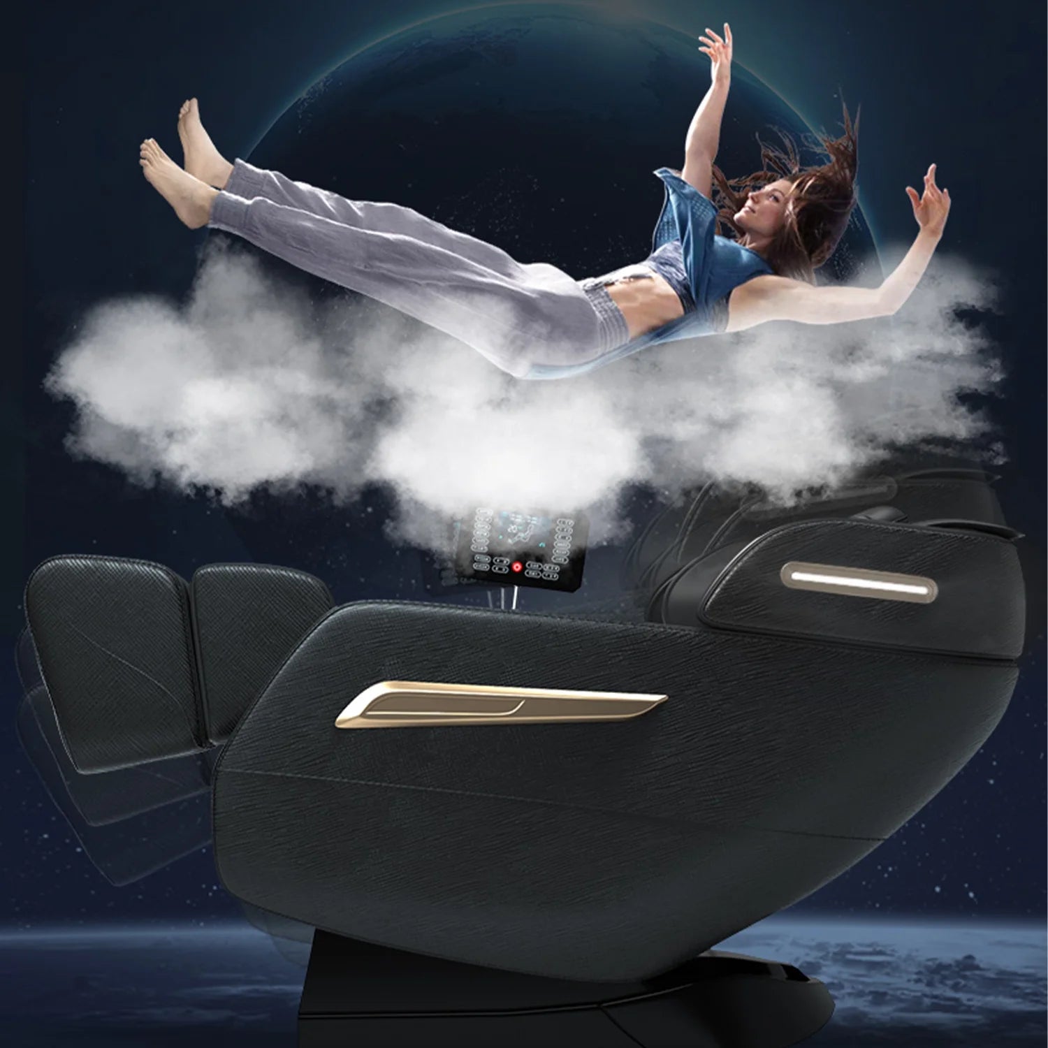 2024 4D Zero Gravity Massage Chair, Full Body Shiatsu Recliner with Yoga Stretching, SL Track, Intelligent Voice Control, Calf Kneading, Calfrest Extension, Premium Black Leather