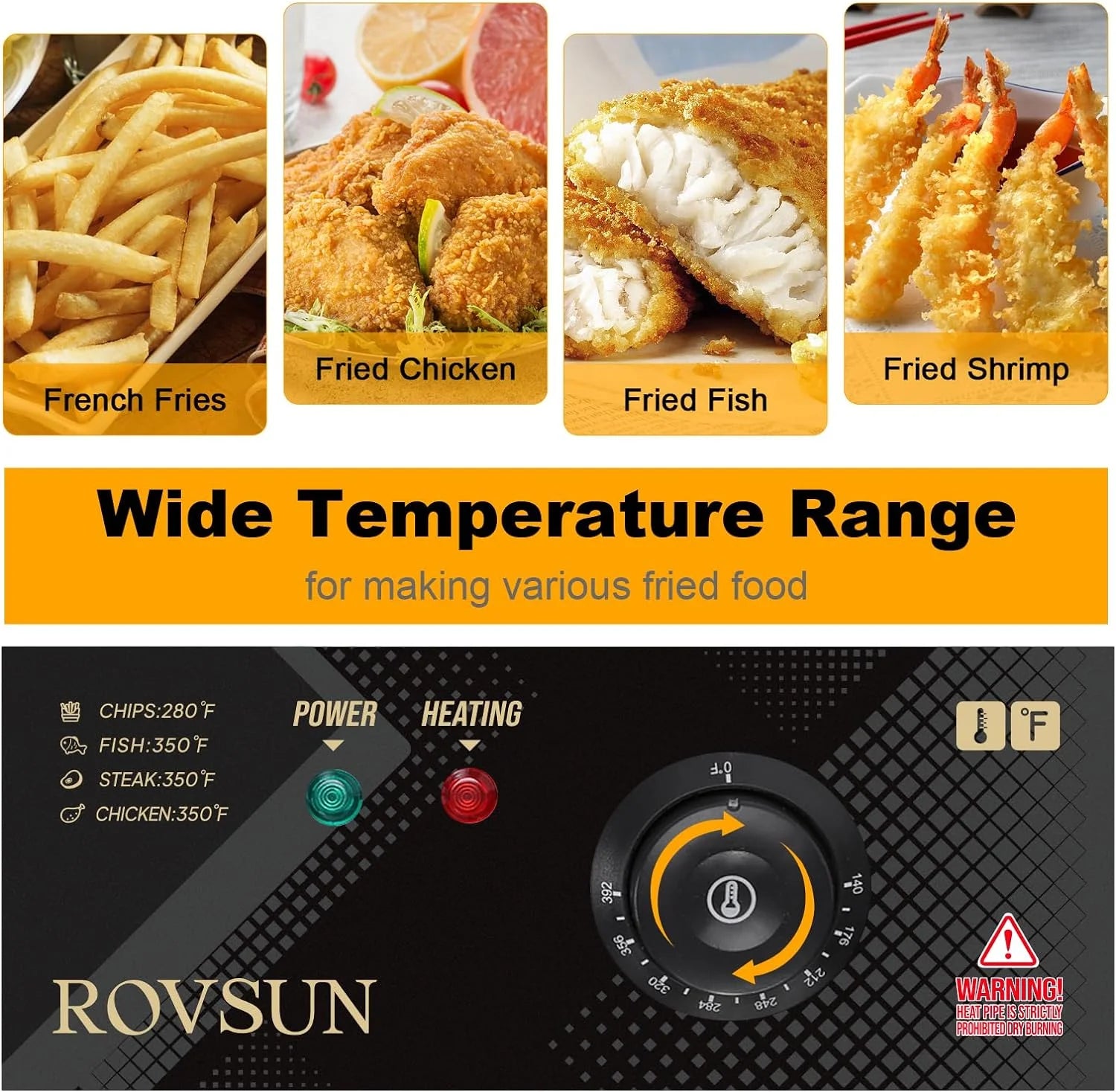 ROVSUN 23.8Qt Electric Deep Fryer w/Large Single Basket & Lid, Adjustable Temperature Countertop Commercial Stainless Steel Kitchen Oil Fryer Frying Machine for French Fries Turkey Onion Rings 5000W