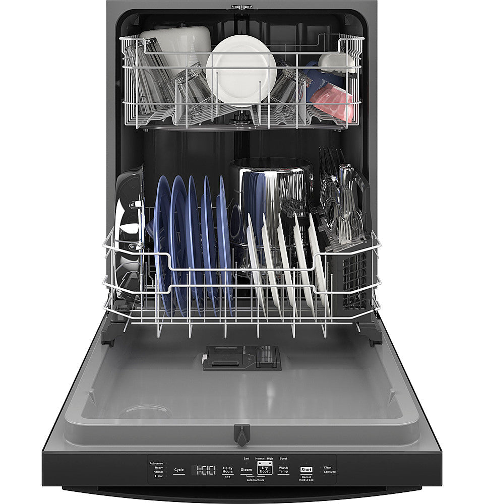 GE - Top Control Built In Dishwasher with Sanitize Cycle and Dry Boost, 52 dBA - Black