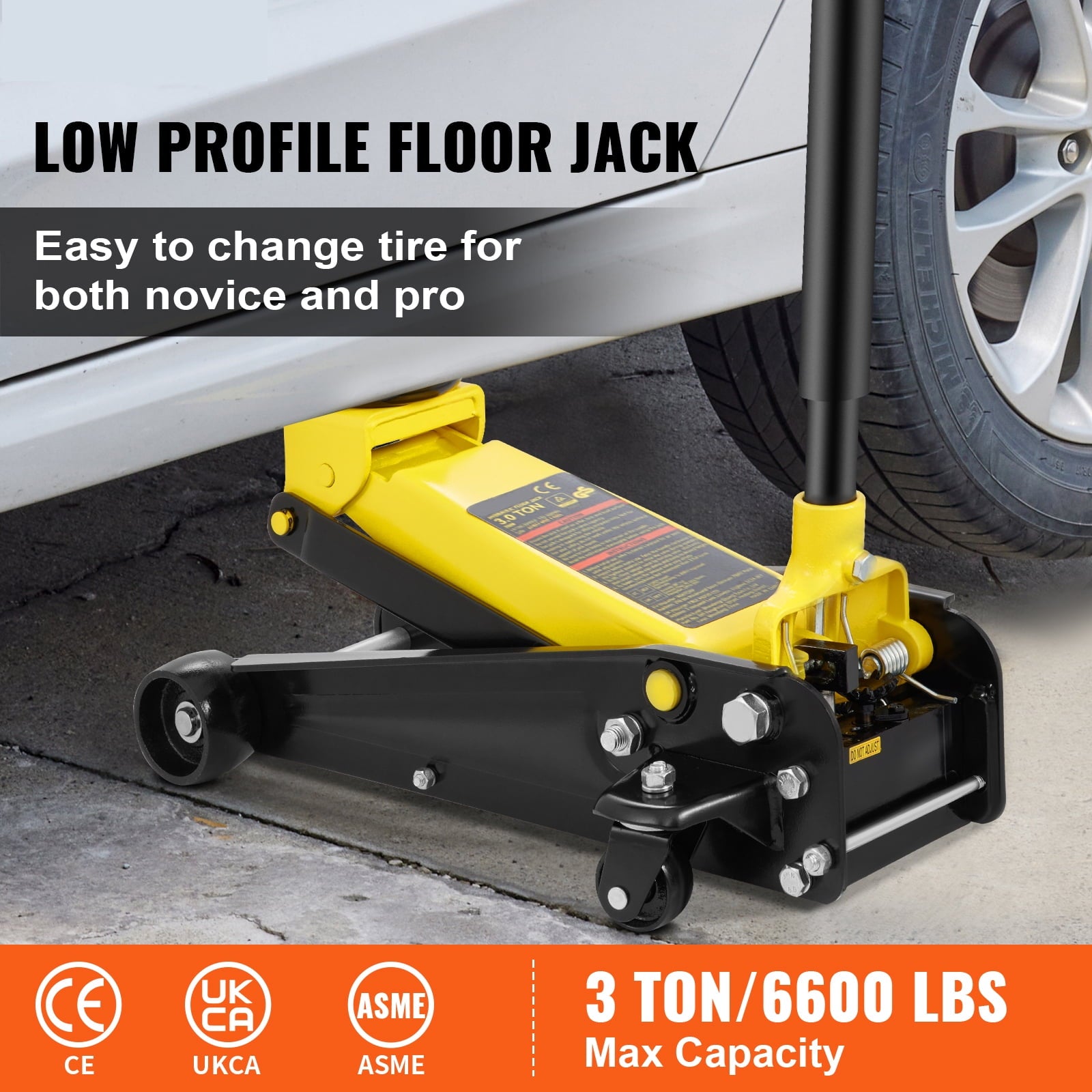SKYSHALO 6600 lbs 3 Ton Low Profile Floor Jack Hydraulic Single Pump Lifting Capacity for Car, Truck, SUV, Fast Lift
