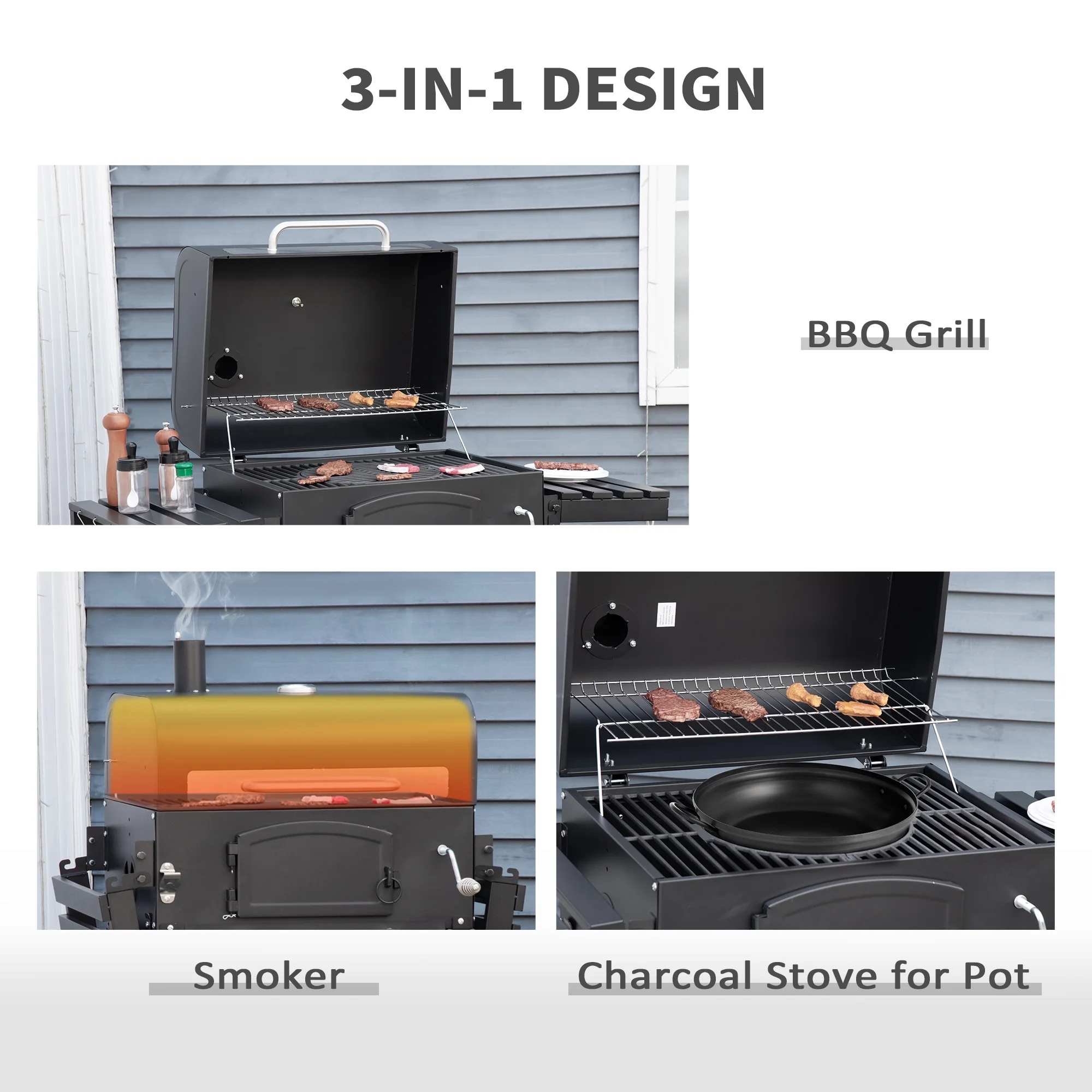 Outsunny Charcoal Grill, BBQ with Adjustable Charcoal Height, Black