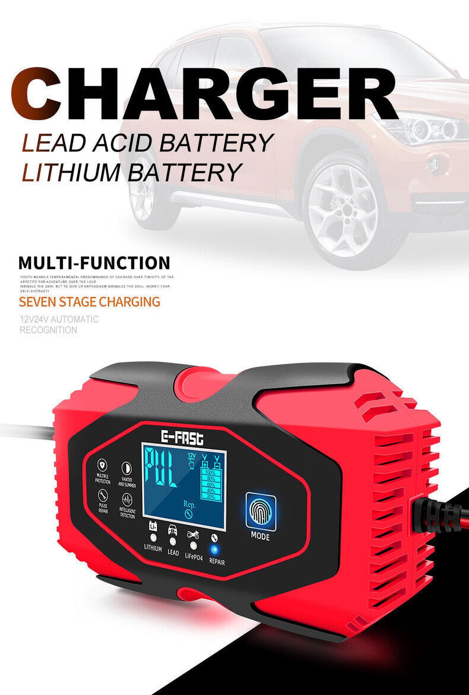 Car Battery Charger Smart Automatic 12V/24V Lead-acid AGM GEL& Lithium LiFePO4