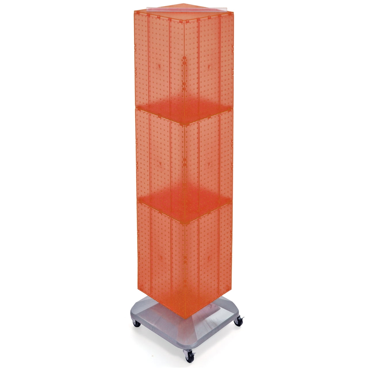 Azar Displays 701465-ORG Orange Four-Sided Pegboard Tower Floor Display on Revolving Wheeled Base. Spinner Rack Stand. Panel Size: 14