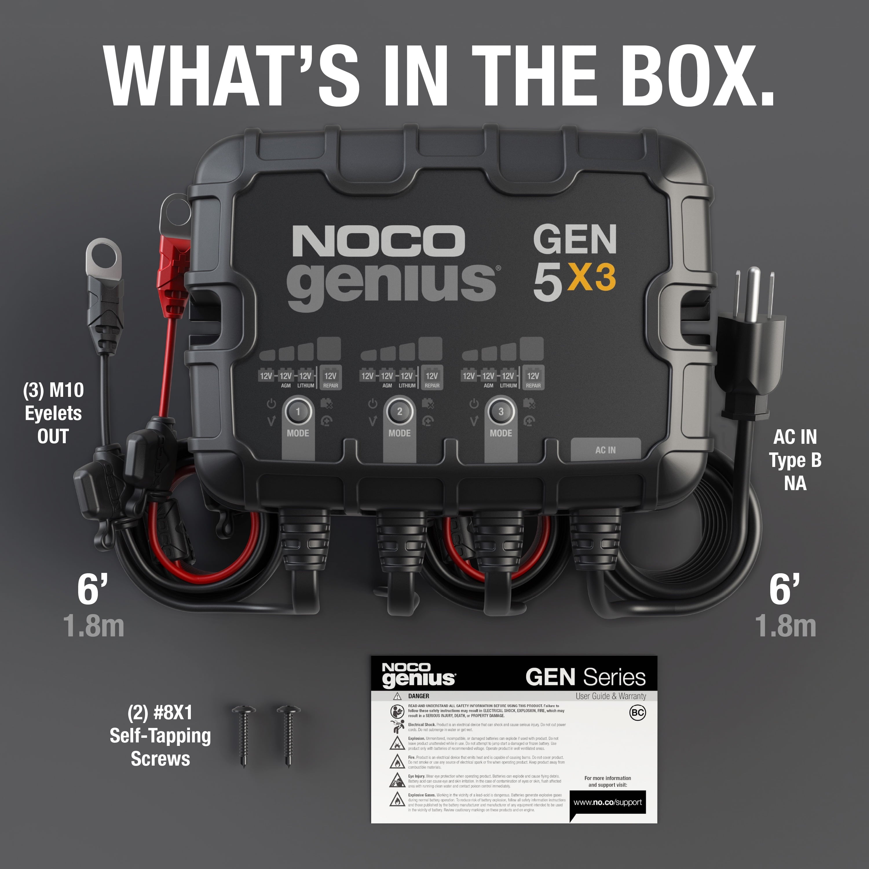NOCO Genius GEN5X3 3-Bank 15A (5A/Bank) 12V Onboard Battery Charger