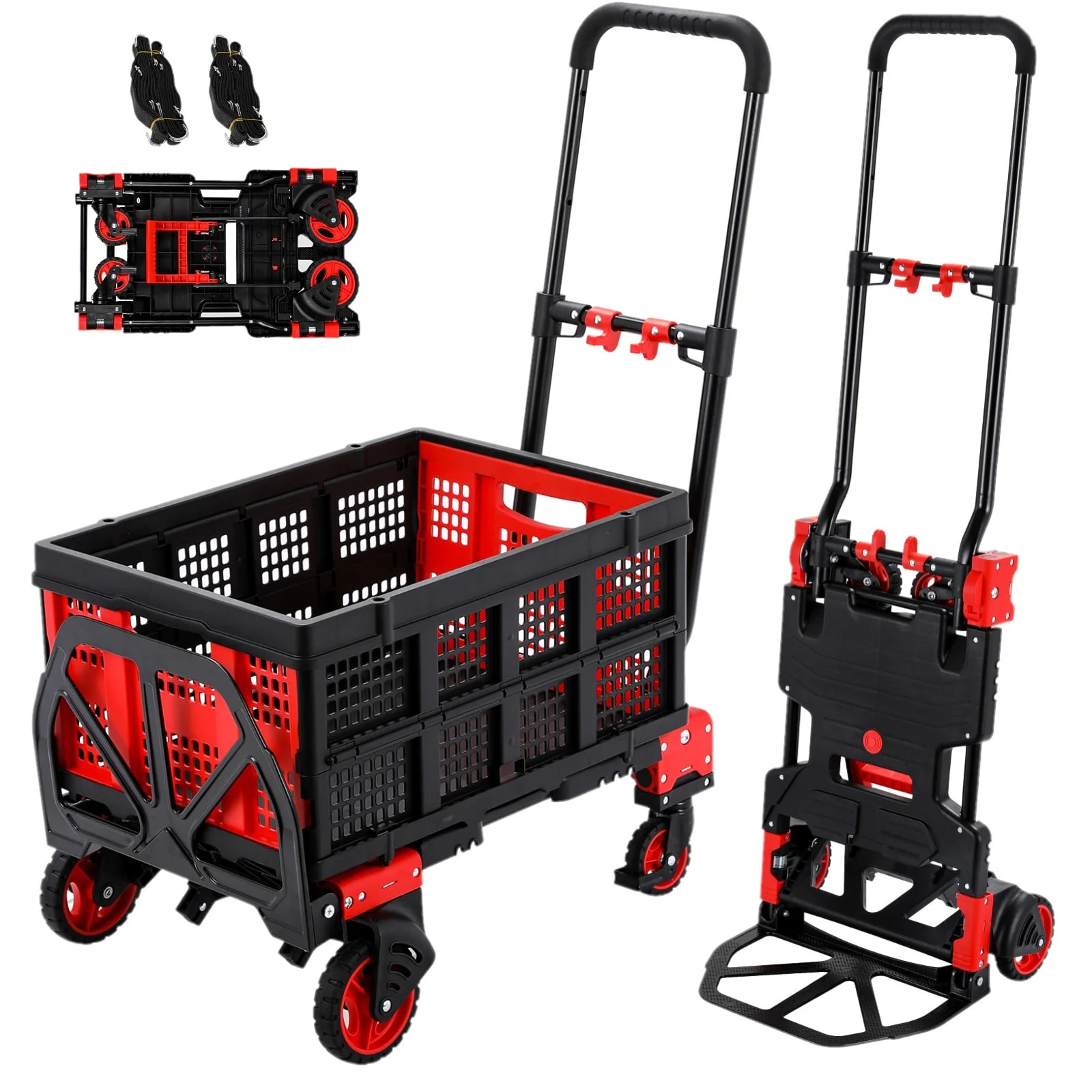 LAZY BUDDY Folding Hand Truck Dolly, 2-in-1 Heavy-duty Platform Cart with 22