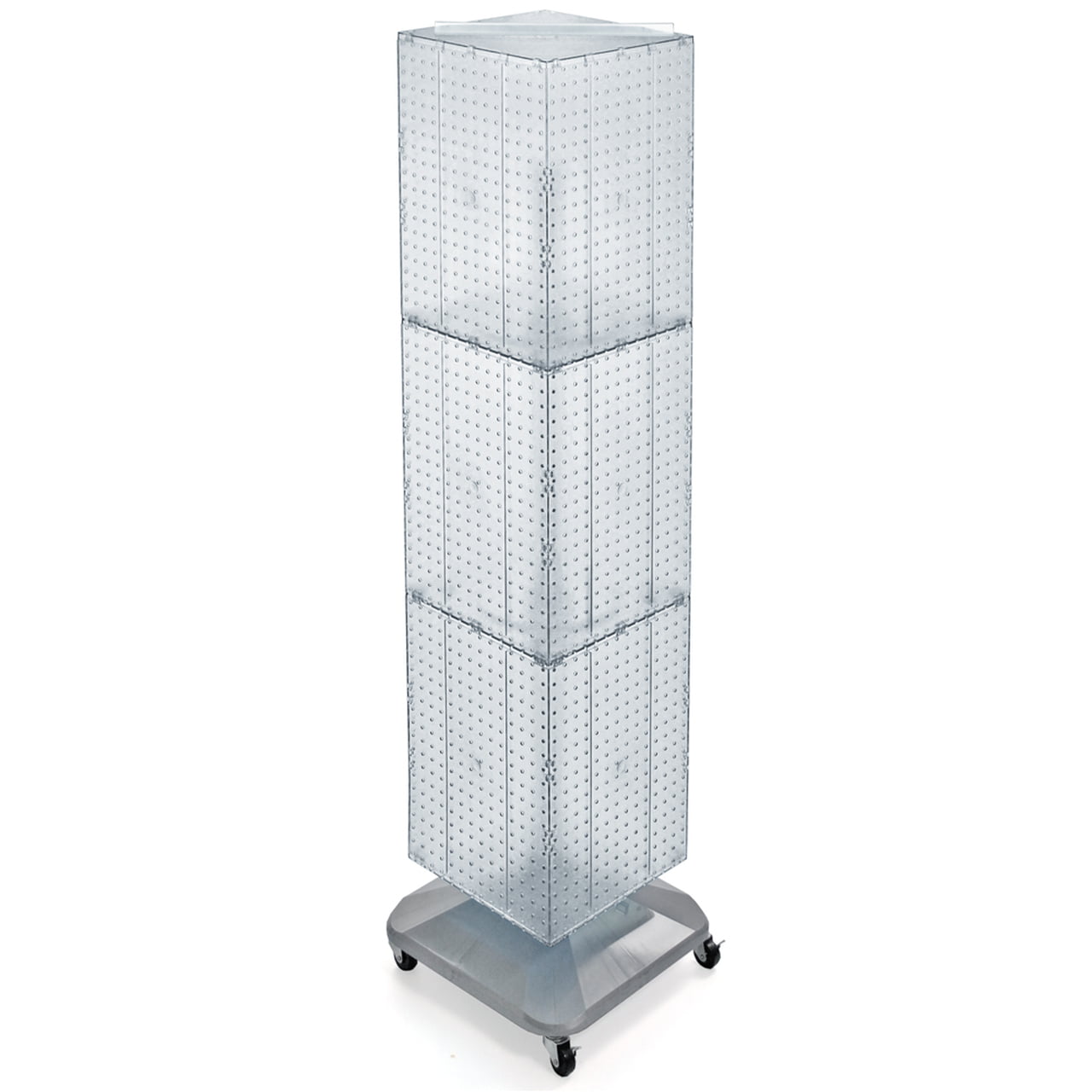 Azar Displays 701465-CLR Clear Four-Sided Pegboard Tower Floor Display on Revolving Wheeled Base. Spinner Rack Stand. Panel Size: 14