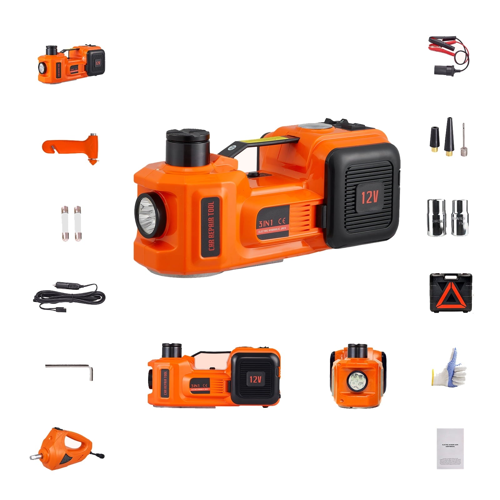 SKYSHALO 5-Ton Electric Hydraulic Car Floor Jack with 12V Impact Wrench and Inflator Pump