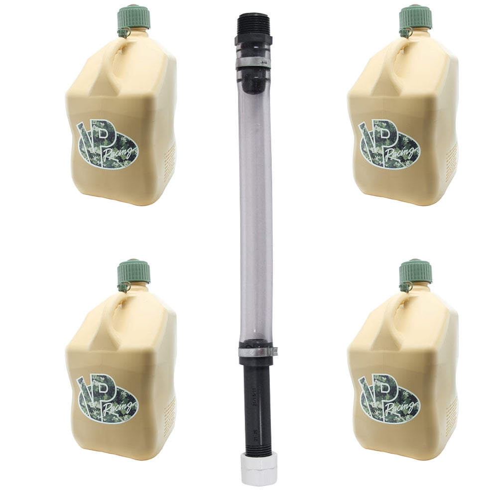 VP Racing Fuels 5.5 Gal Utility Jugs (4 Pack) w/ 14 In Hose, Tactical Tan