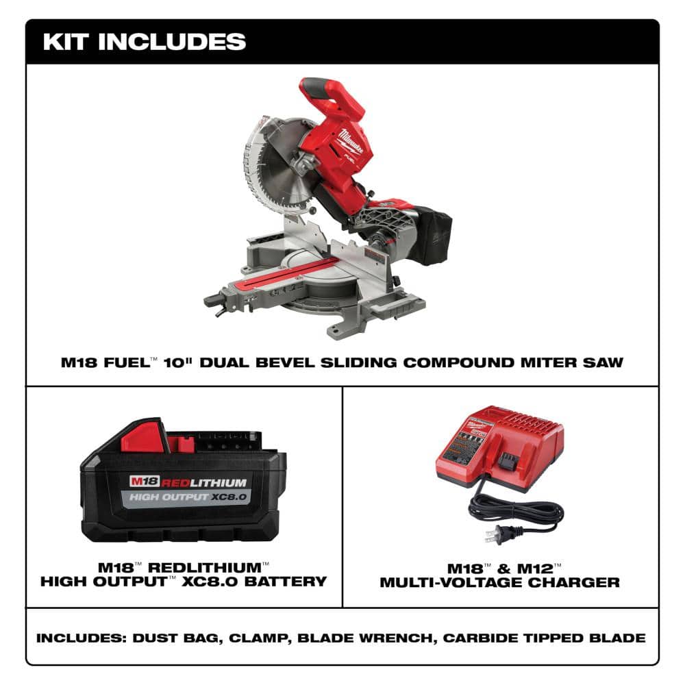 M18 FUEL 18V 10 in. Lithium-Ion Brushless Cordless Dual Bevel Sliding Compound Miter Saw Kit with One 8.0 Ah Battery 2734-21