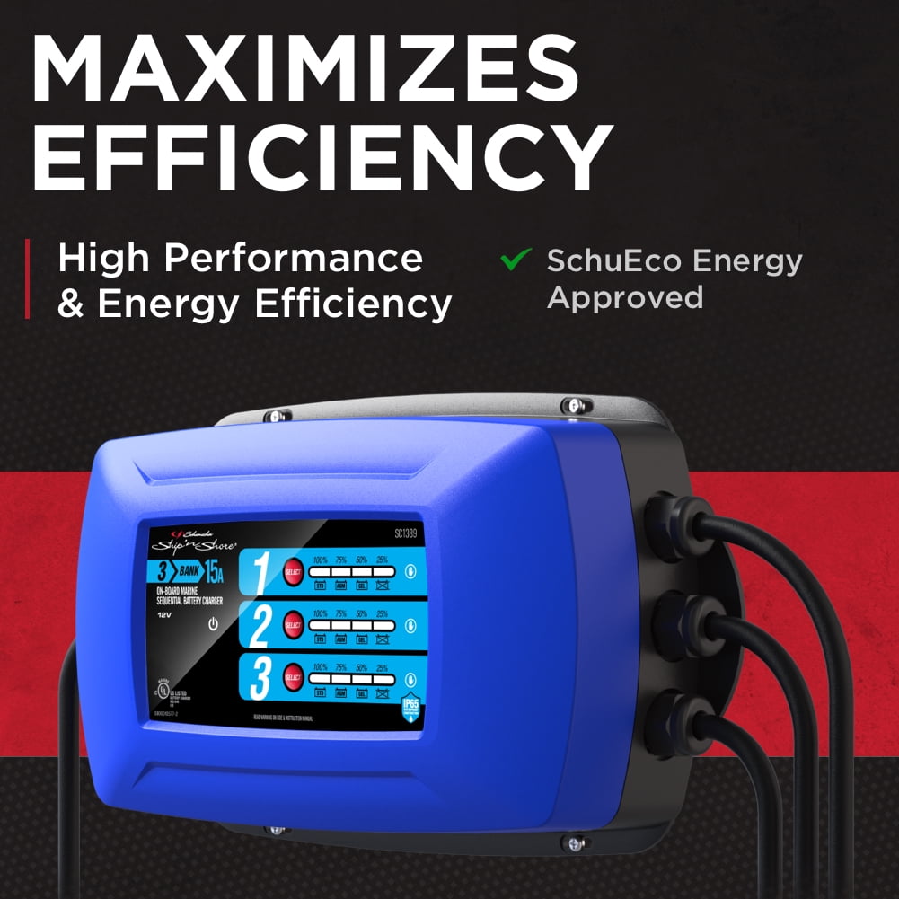 Schumacher Fully Automatic Direct-Mount 3-Battery Marine Charger and Maintainer- 15 Amp, 12V