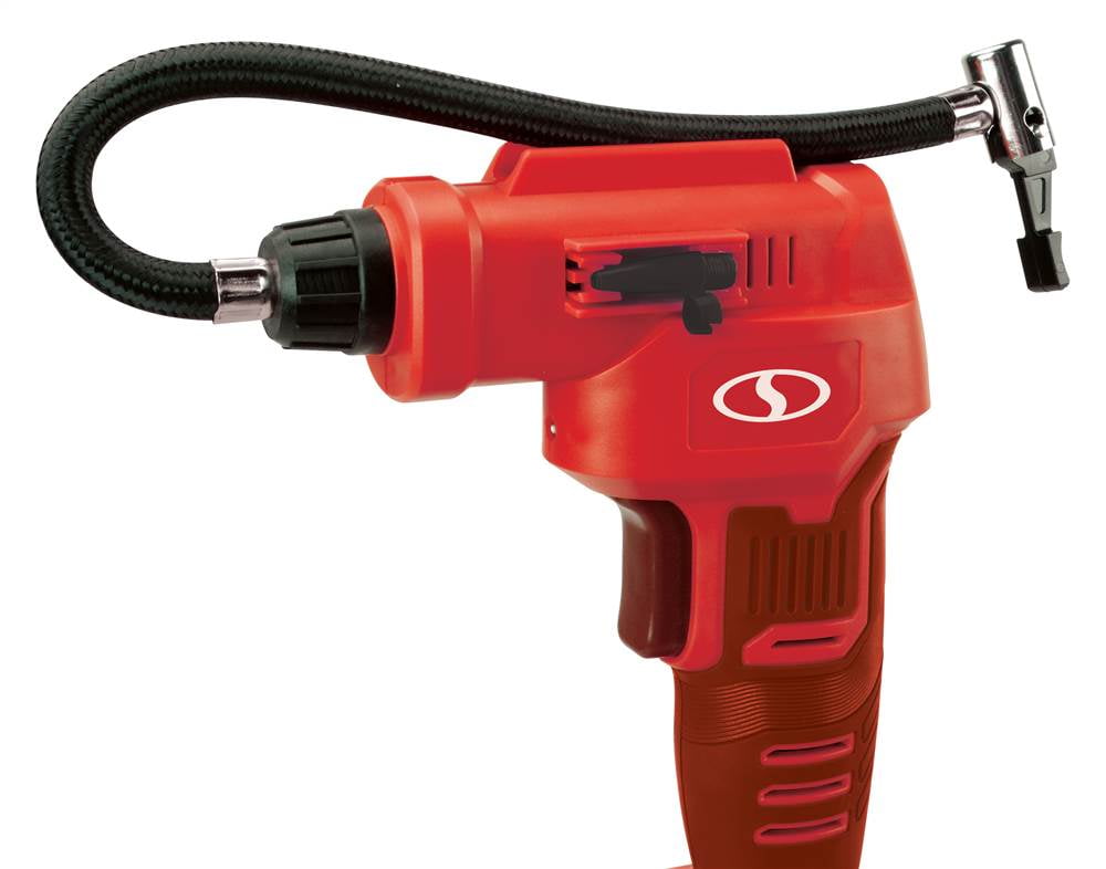 Sun Joe 24V-AJC-LTE-RED Cordless Portable Air Compressor with Nozzle Adapters, Automatic Digital Pressure Gauge, Built-in LED Light & Case | 24-Volt | 2.0-Amp (Red)