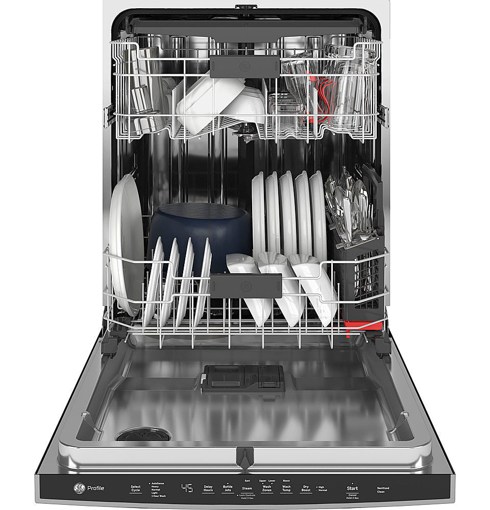 GE Profile - Top Control Built-In Dishwasher with Stainless Steel Tub, 3rd Rack, 45dBA - Black stainless steel