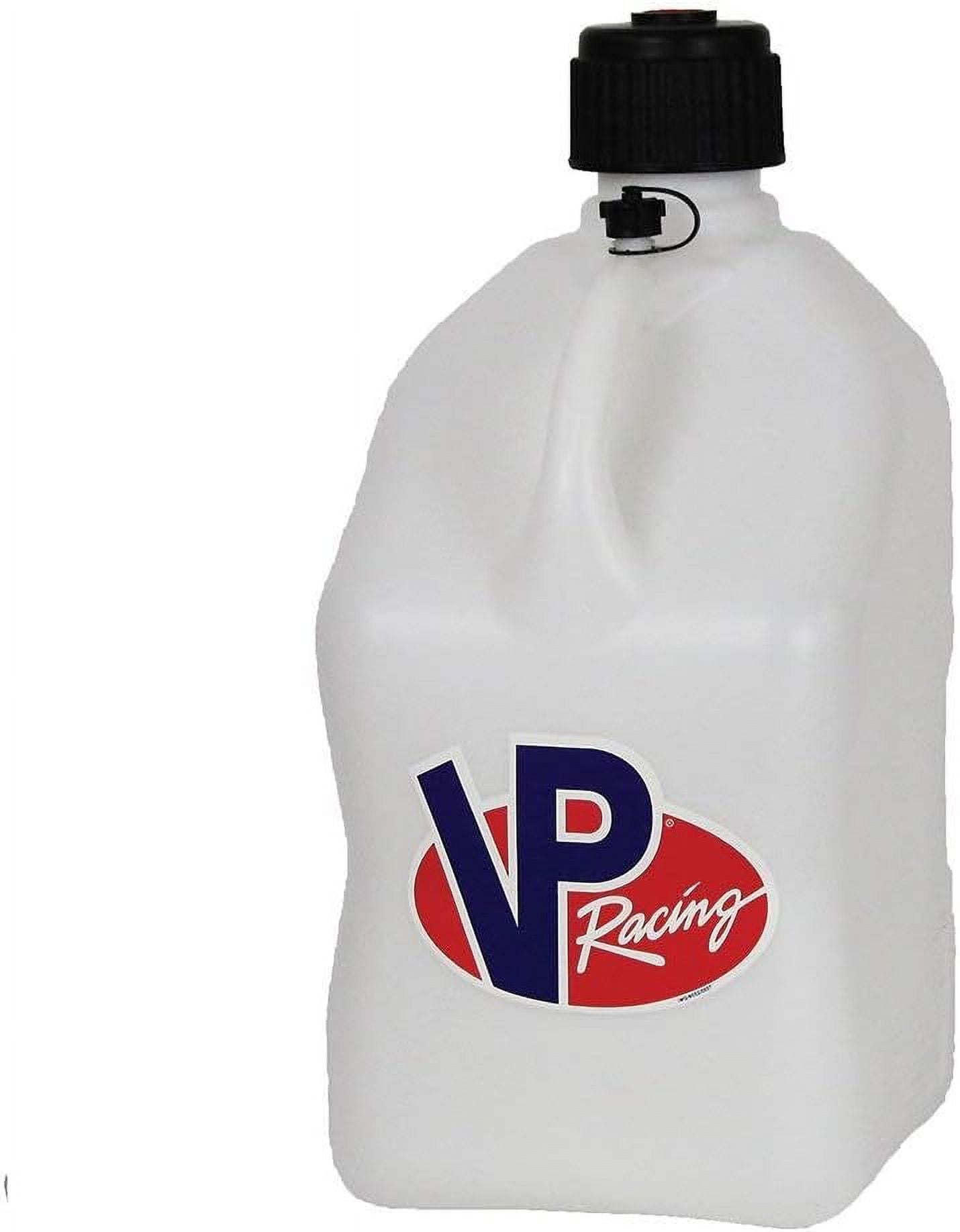 VP Racing Fuels Motorsport 5 Gallon Square Even-Density Plastic Utility Jug White 3 Pack. Features a Close-Trimmed Cap and Neck for Tighter Seal