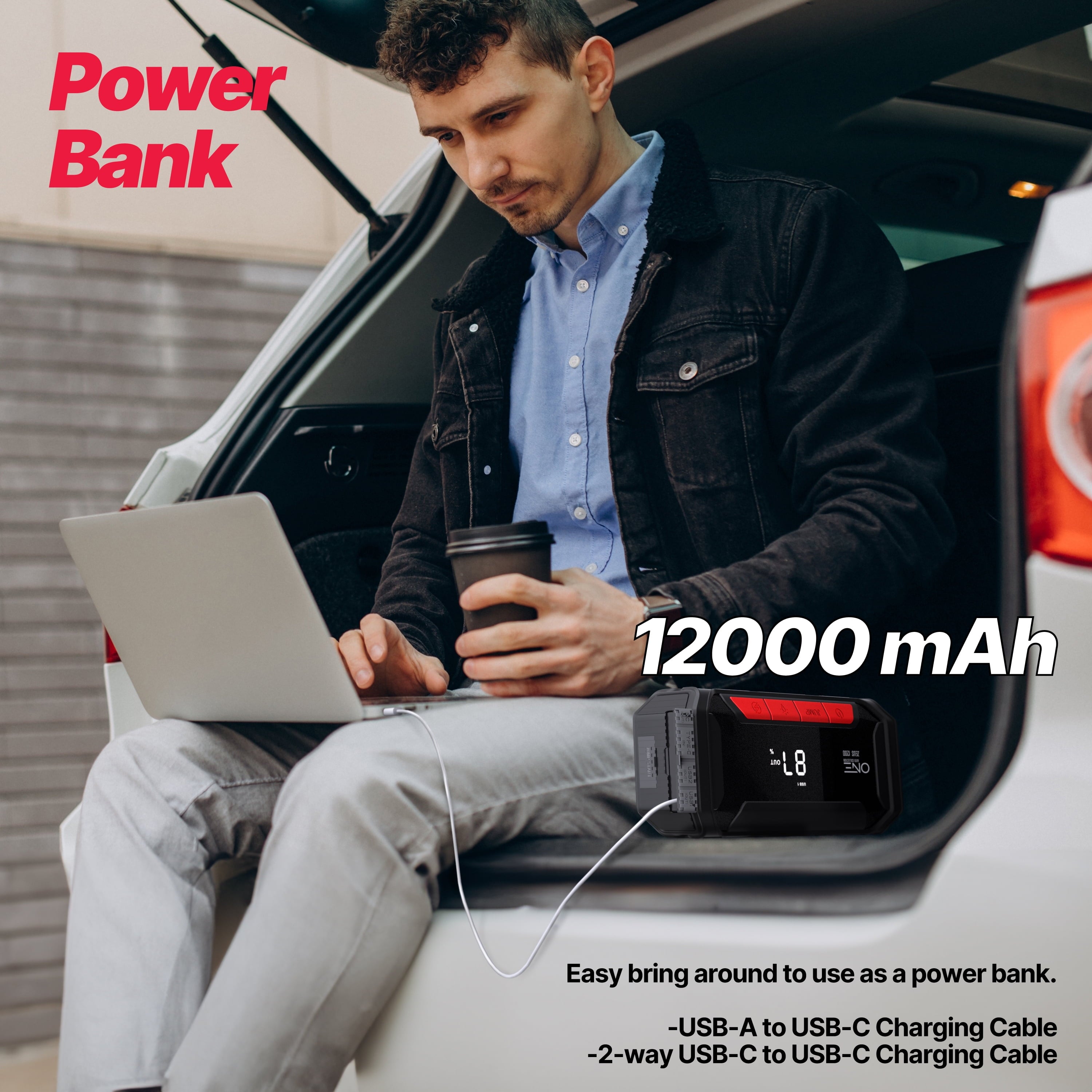 ONE Jump Starter 1200A Peak Battery Pack, Ultrasafe Car Battery Jumpstarter, 12V Jump Box for Battery up to 7L Gas or 5L Diesel Engine, Battery Booster 65W Fast Charger, Portable Hard Case/Dust Tight