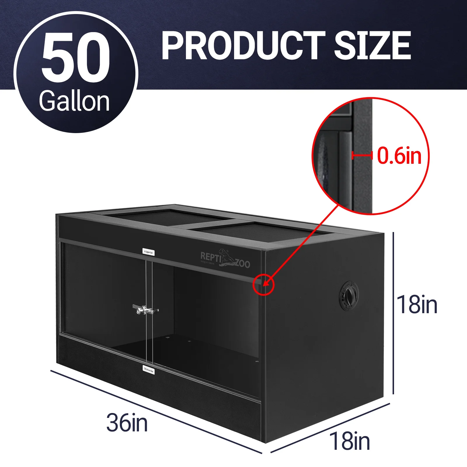 REPTIZOO 40 Gallon PVC Reptile Enclosure, 36x18x18 Reptile Terrariums Tanks with Glass Sliding Door