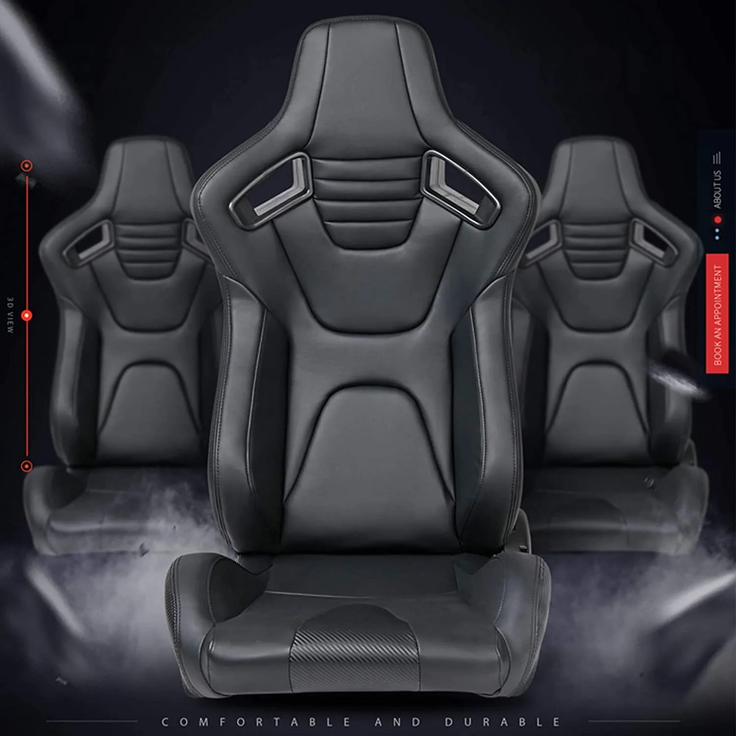 1Pair Ergonomic Sport Racing Seats Adjustable Double Slides PVC Racing Seats