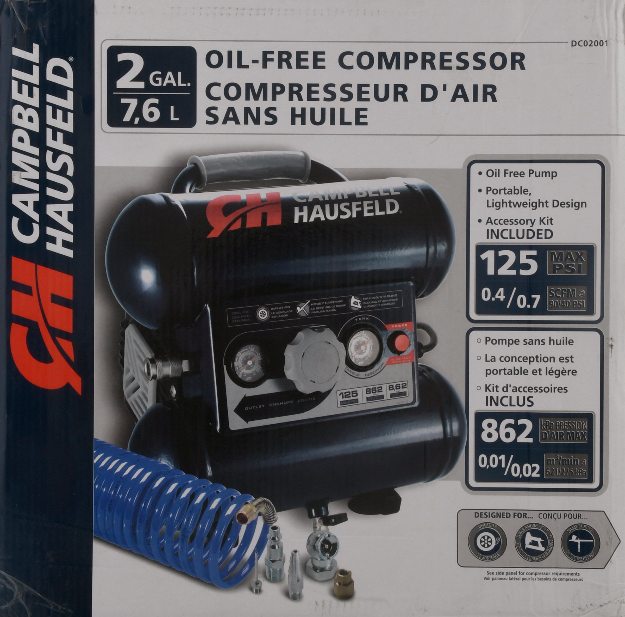 Campbell Hausfeld 2 Gallon Oil-Free Air Compressor with 12-Piece Kit DC020010DI