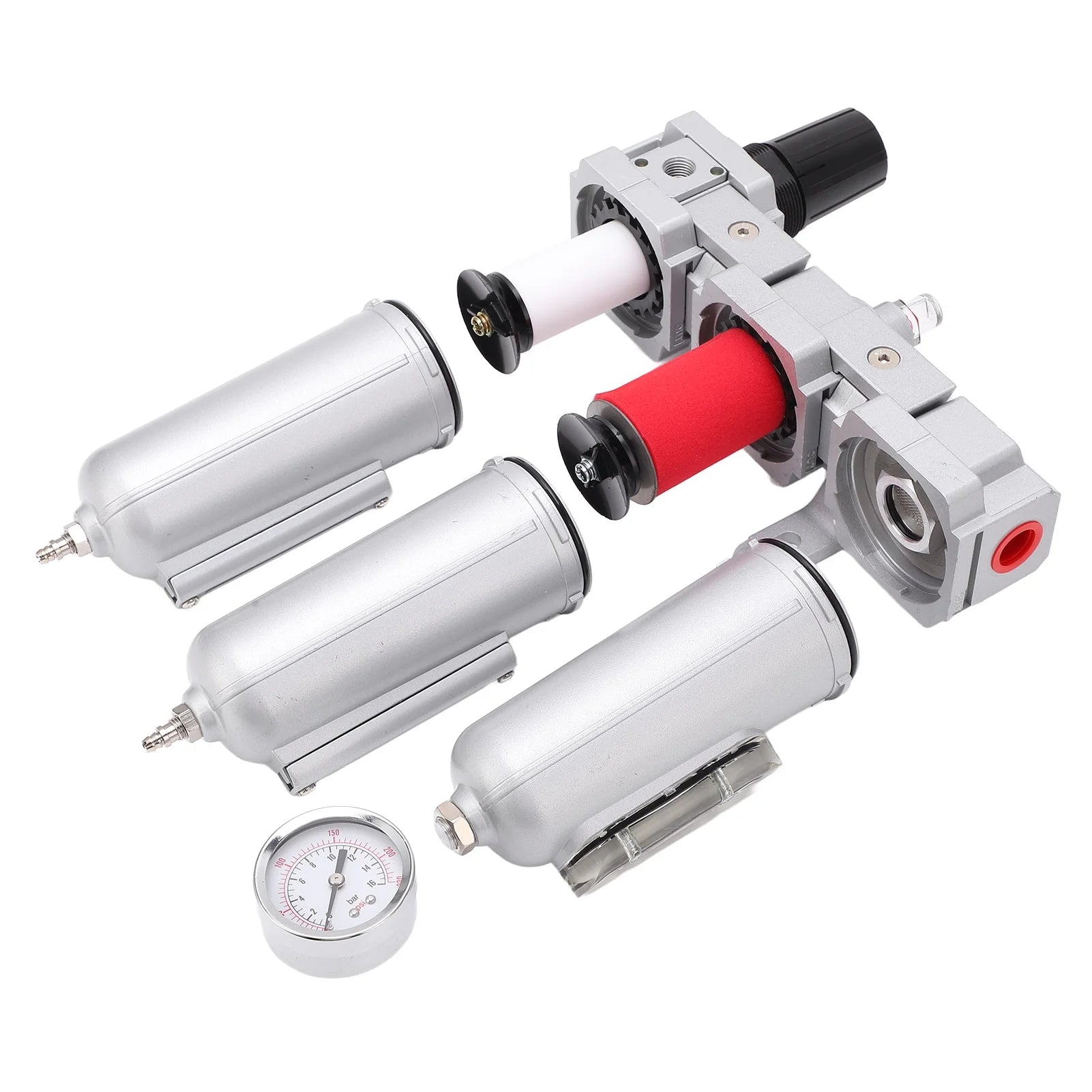 Air Drying System 3 Stage Air Drying System Heavy Duty Aluminum Alloy Industrial Compressed Air Particulate Filter Dryer with Metal Bowl 3/4in NPT Automatic Drain