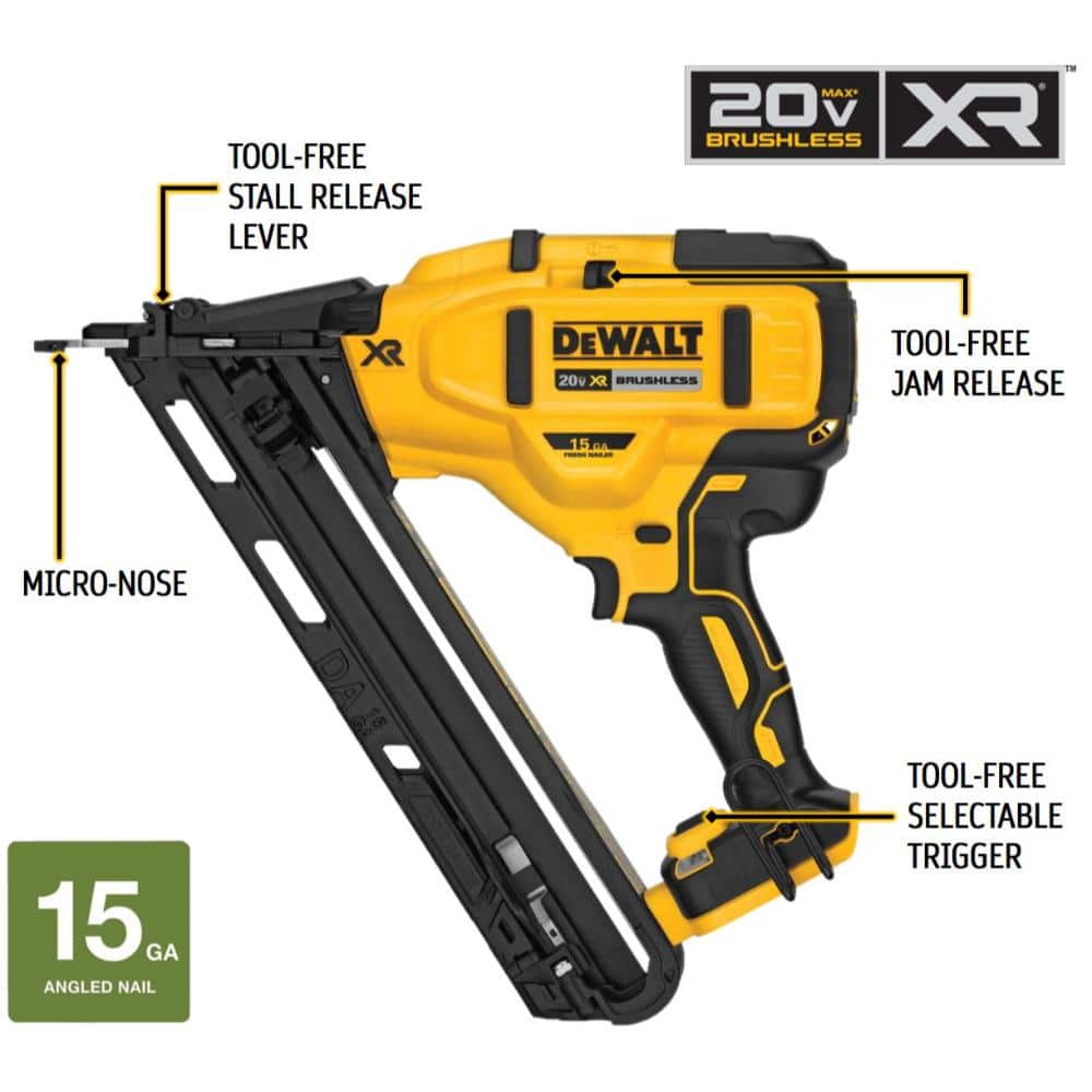 20V MAX XR Lithium-Ion Cordless 15-Gauge Angled Finish Nailer (Tool Only) DCN650B