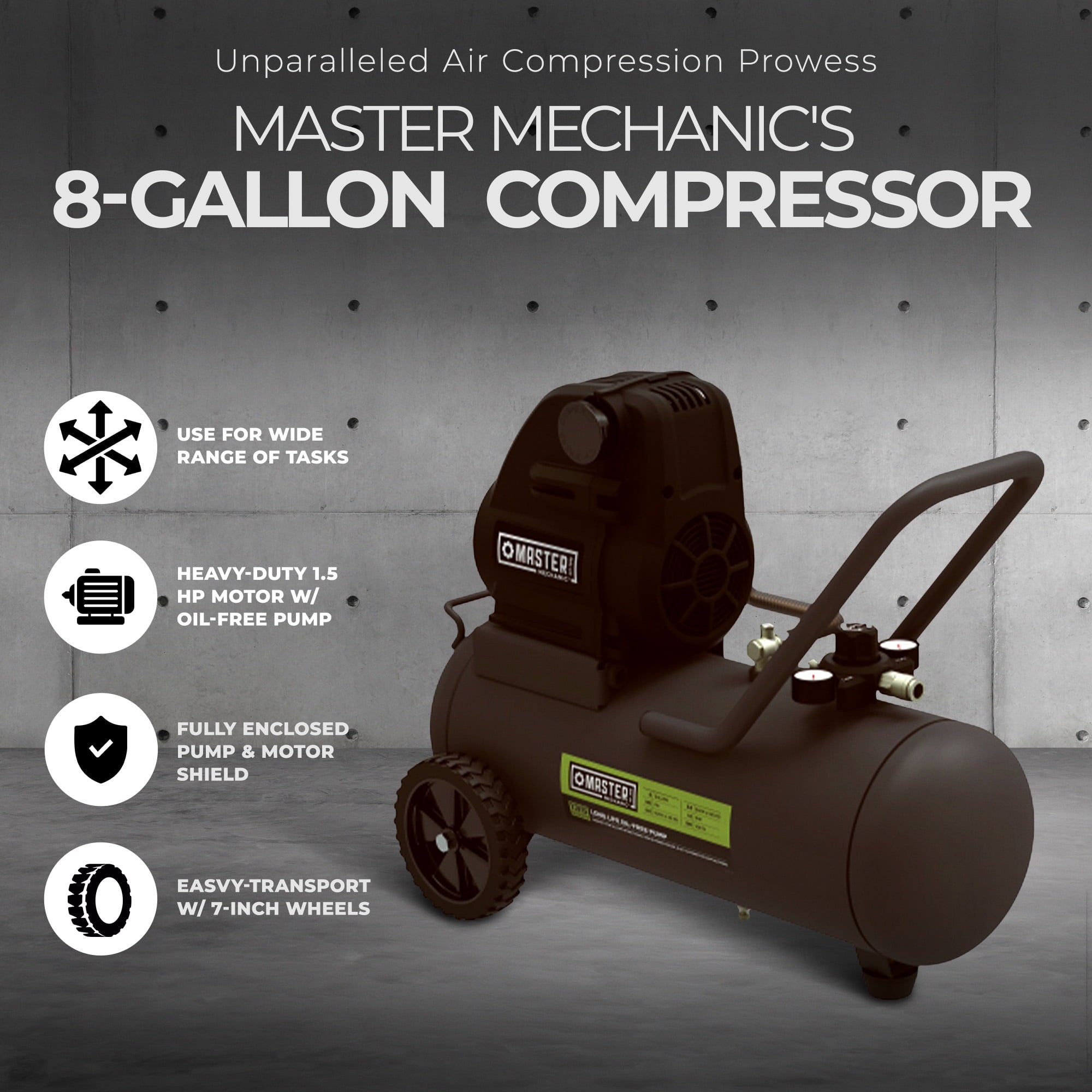 Master Mechanic 8 Gallon 135 Maximum PSI Portable Oil Free Air Compressor