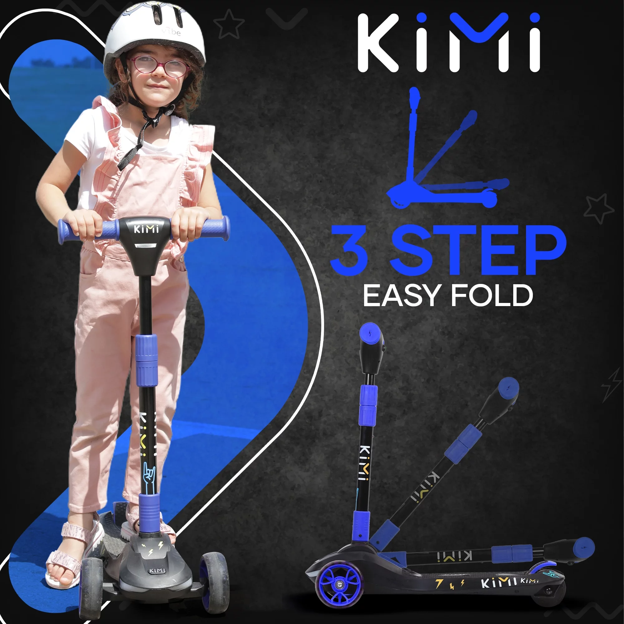 KIMI Kids Toddlers 3-Wheel Electric Scooter, Adjustable, TSA Approved, Ages 2-9, 5MPH, Lights, 10 Miles Range + Charger