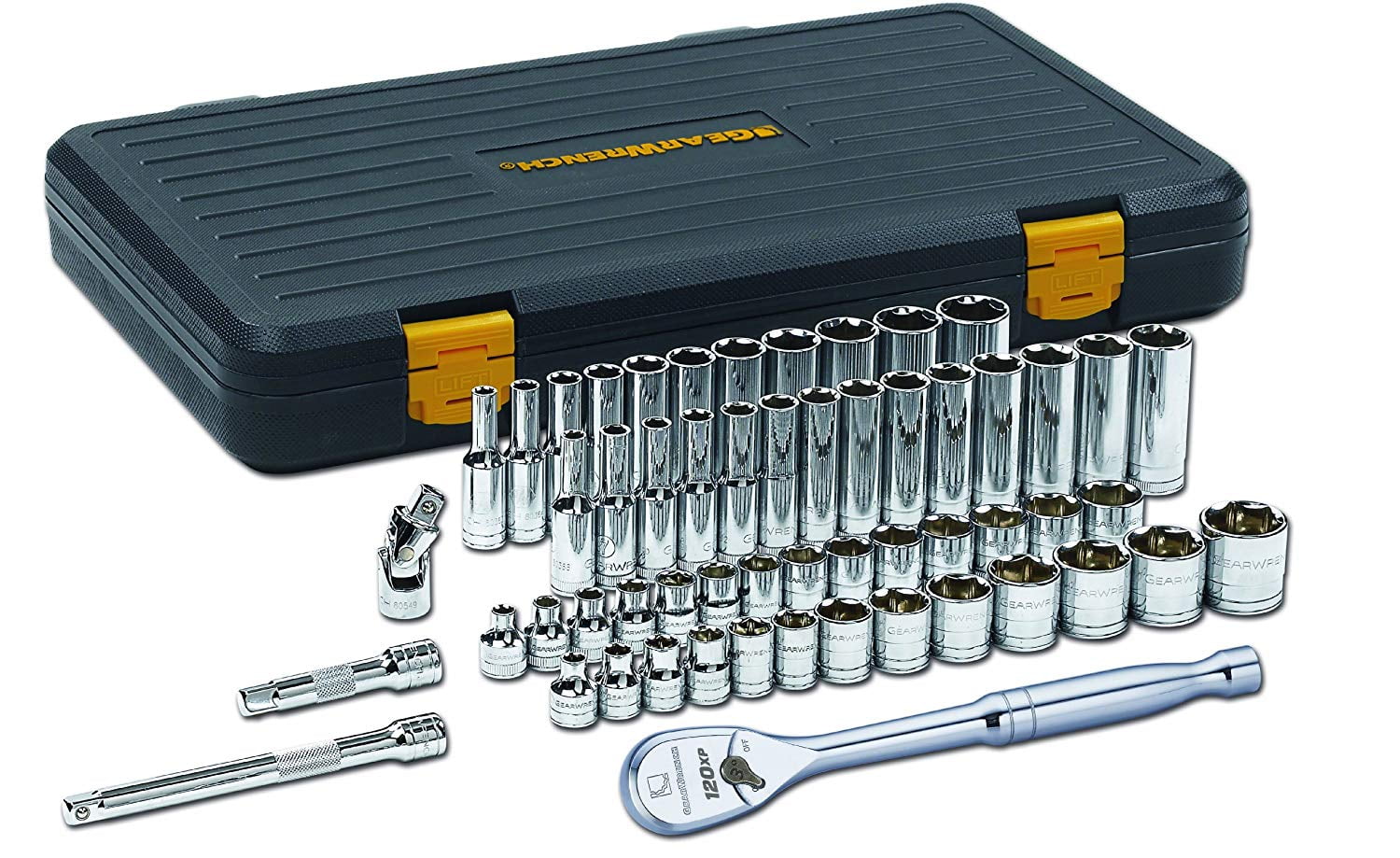 GearWrench 80550P 56-Piece 3/8-Inch Drive SAE/Metric 6 Point Standard and Deep Socket Set