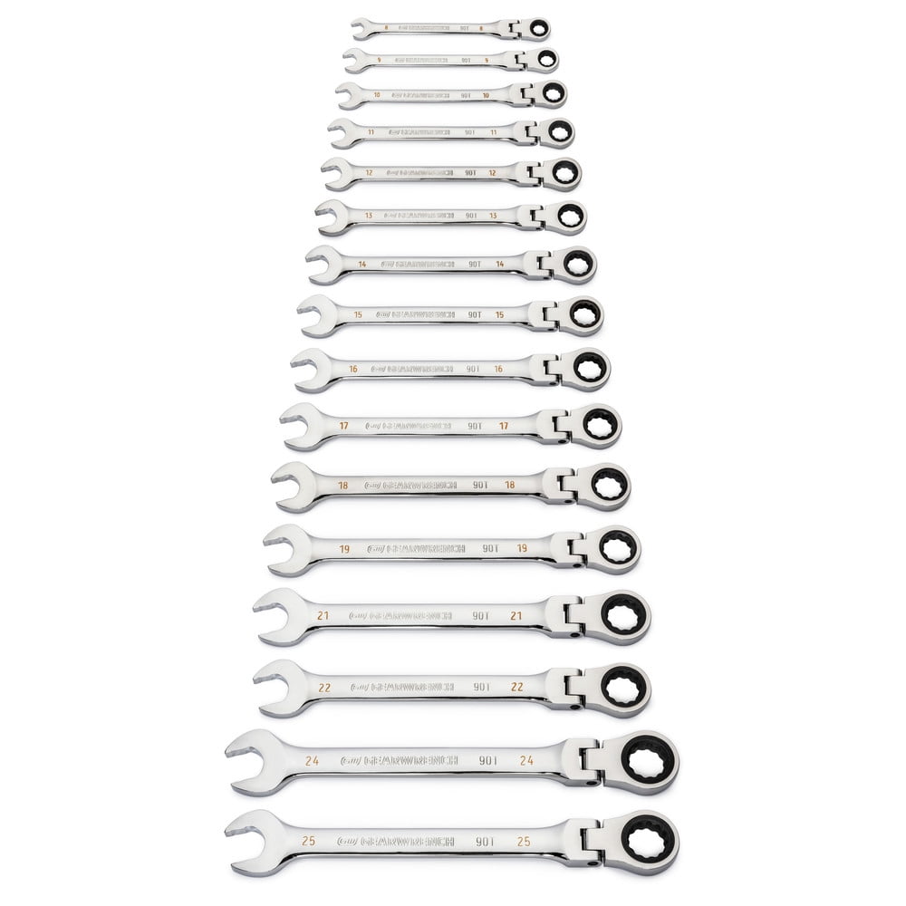 GearWrench 16Pc 12PT Metric Flex Combi Ratchet Wrench Set