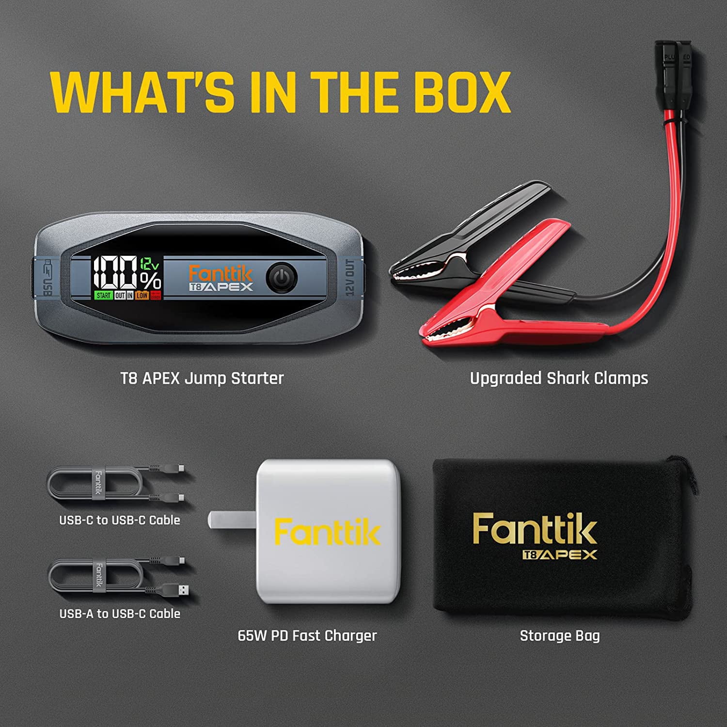 Fanttik 2000 Amp Jump Starter, 12V Car Battery Booster, 65W Two-Way Fast Charging