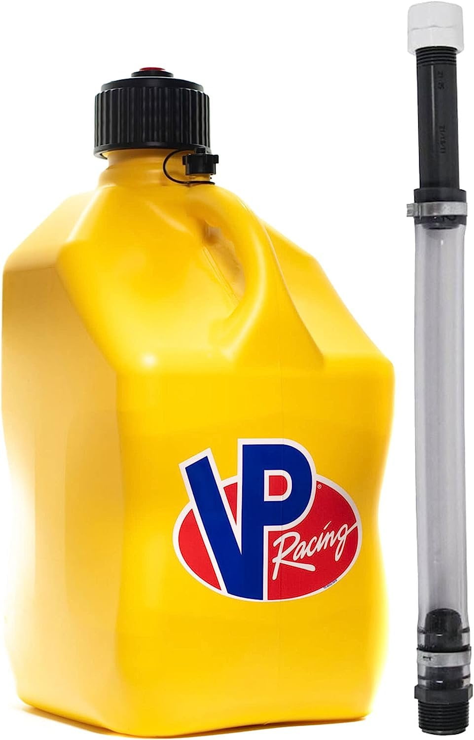 VP Racing 5.5-Gallon Square Motorsport Racing Utility Liquid Fuel Container Jug and 14 In Deluxe Hose Kit and Multipurpose Cap, Yellow 2 Pack