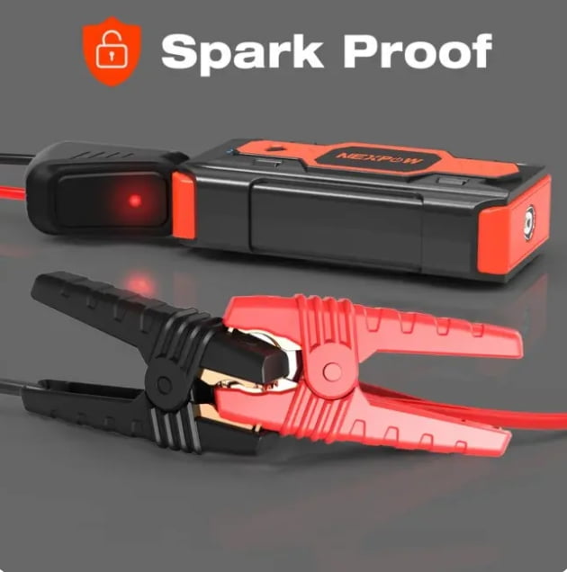 Battery Jump Starter 2500A Car Jump Starter (up to 8.0L Gas/8L Diesel Engines) 12V Car Battery Booster Pack with USB Quick Charge 3.0 and 4 LED Modes Red Blue Warning