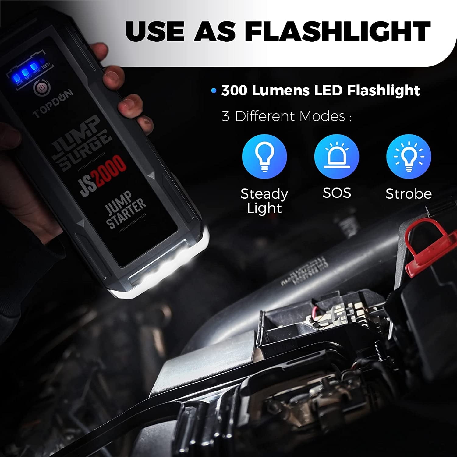 Car Jump Starter Topdon JS2000 12V 2000Amp Battery Booster Pack Charger 16000mAh