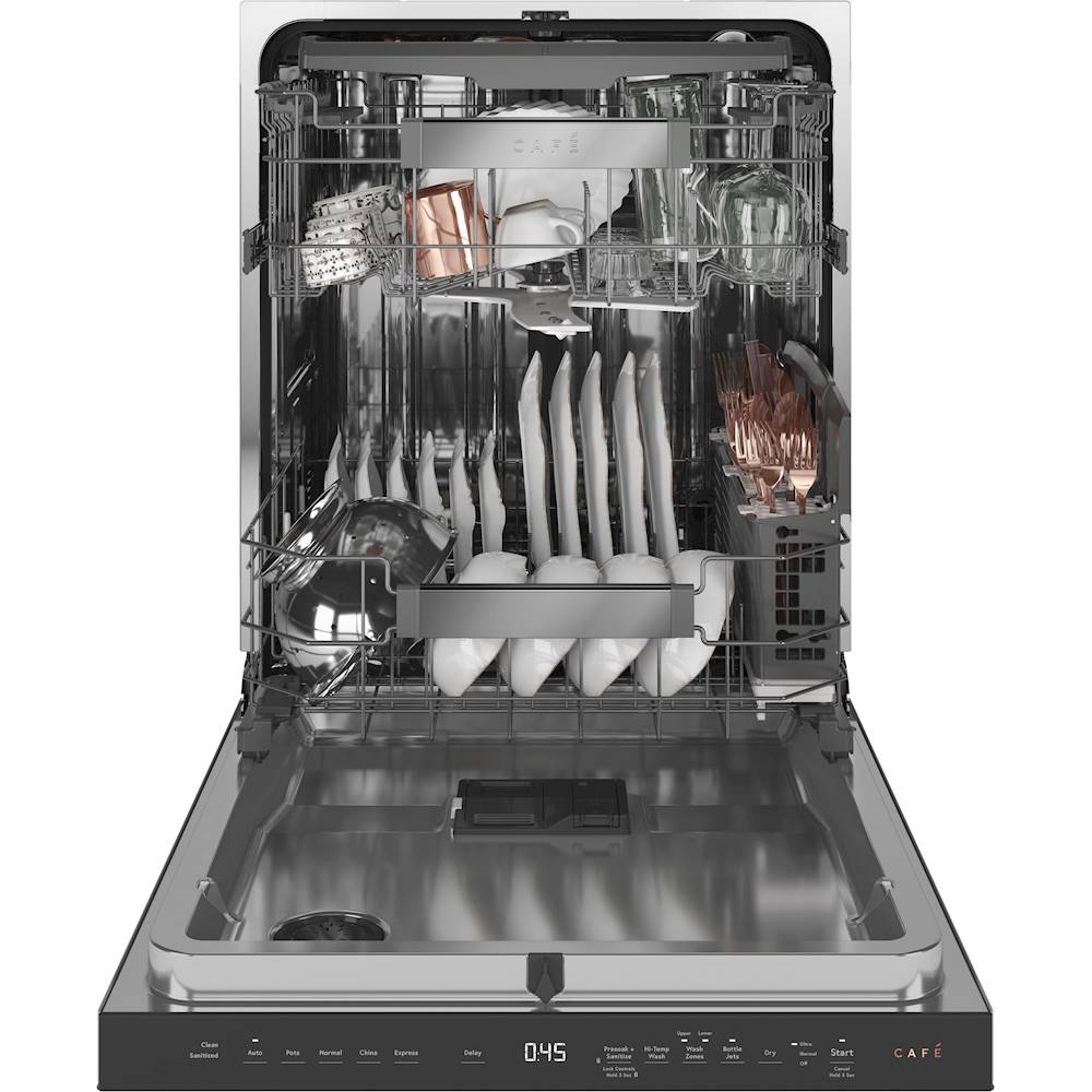 Café - Modern Glass Top Control Built-In Dishwasher with Stainless Steel Tub, 3rd Rack, 45dBA - Platinum glass