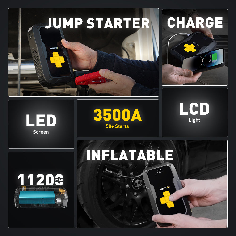 Car Battery Jump Starter with Air Compressor, 3500A Portable Jump Box for All Gas/8L Diesel Engine, 120PSI Digital Tire Inflator, 12V Auto Battery Booster with LCD Display
