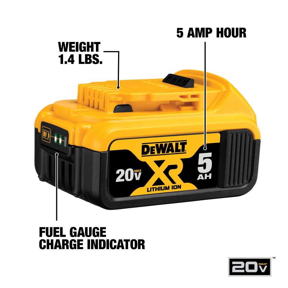 DW 20V MAX XR Starter Kit 5.0Ah Battery 2 Pack with Charger and Bag DCB205-2CK