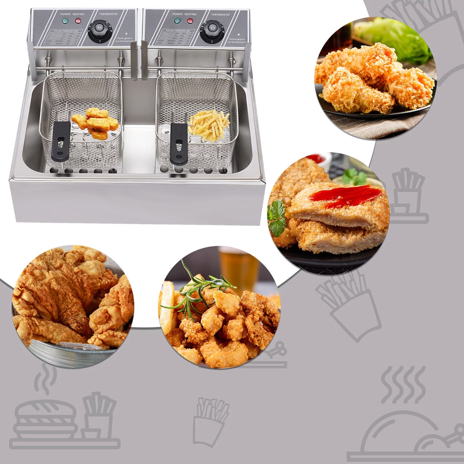 5000W Extra Large Electric Deep Fryer Commercial Restaurant Fry Basket 12L Electric Deep Fryer Single Tank Stainless Steel Fry Basket Commercial Electric Deep Fryer Stainless Steel