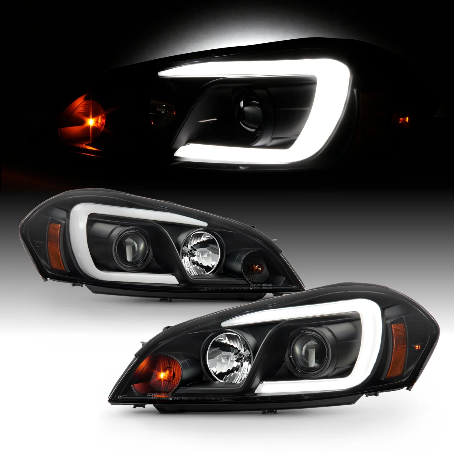 AKKON - Fits 06-13 Chevy Impala 14-16 Impala Limited 06-07 Monte Carlo LED [C-Tube] Projector Black Headlights Pair Left+Right
