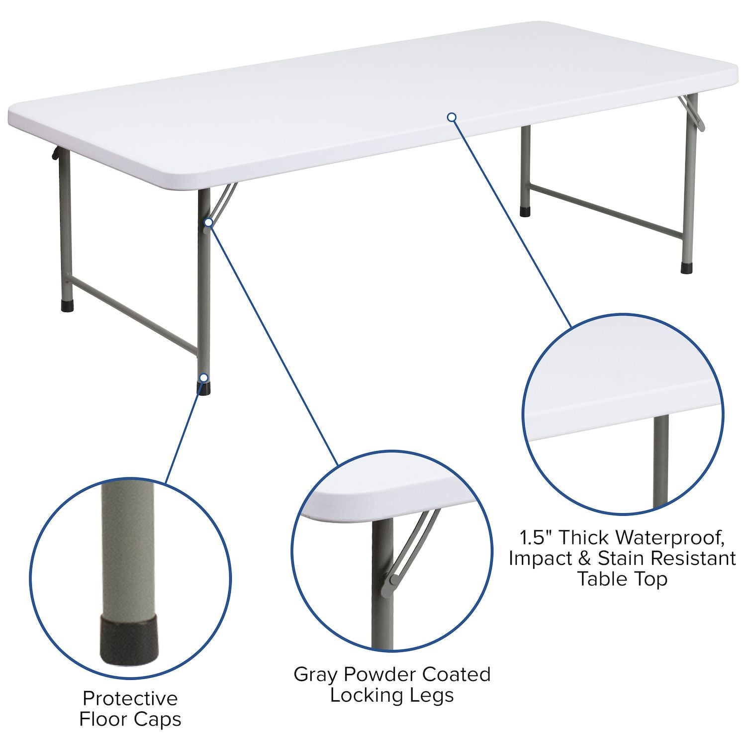 Emma and Oliver 4.93-Foot Kid's Granite White Plastic Folding Activity Table - Play Table