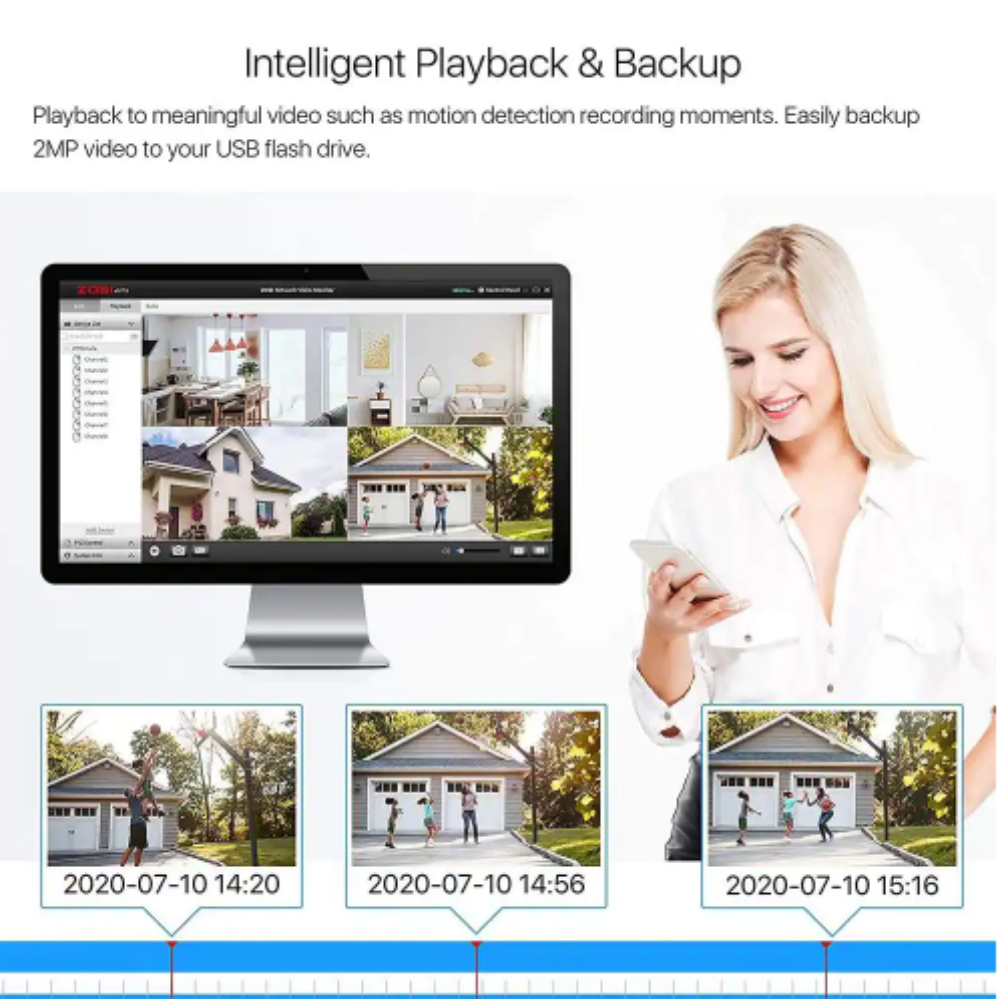 Zosi H.265+ 8-Channel 5MP-Lite 2TB Hard Drive DVR Security Camera System with 8X 1080p Wired Bullet Cameras