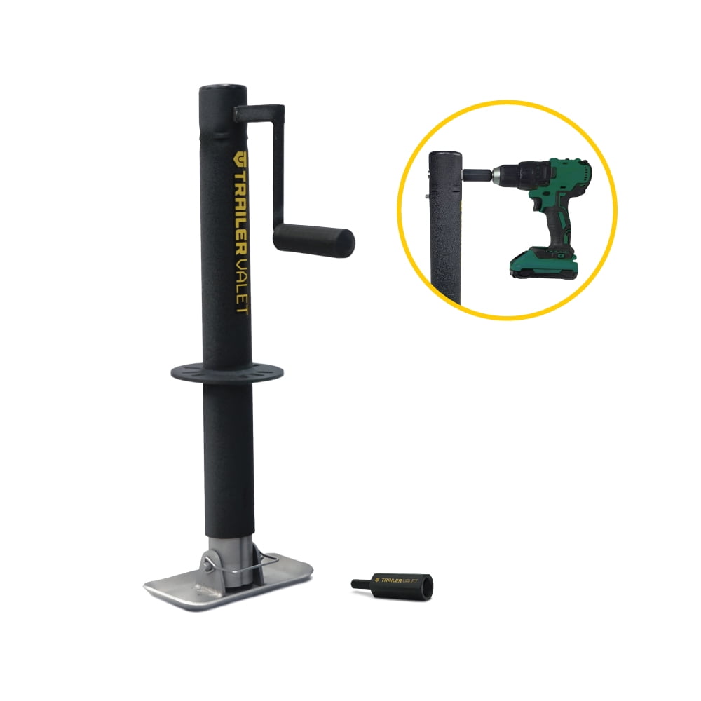 Trailer Valet TVJX2-C Center Mount Tongue Jack - 2K Capacity, Drill-Powered (20-24V) with Included Drill Attachment (TVDA), Hand Crank & Foot Plate - Quick & Efficient Operation