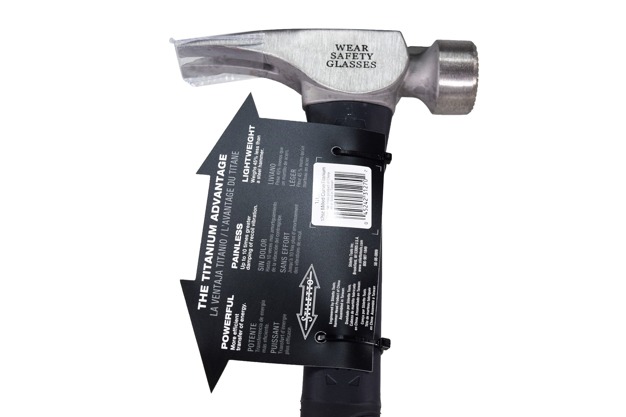 Stiletto-TI12MCF 12 oz Titanium Milled Face Hammer with 18 in. Hybrid Fiberglass Handle